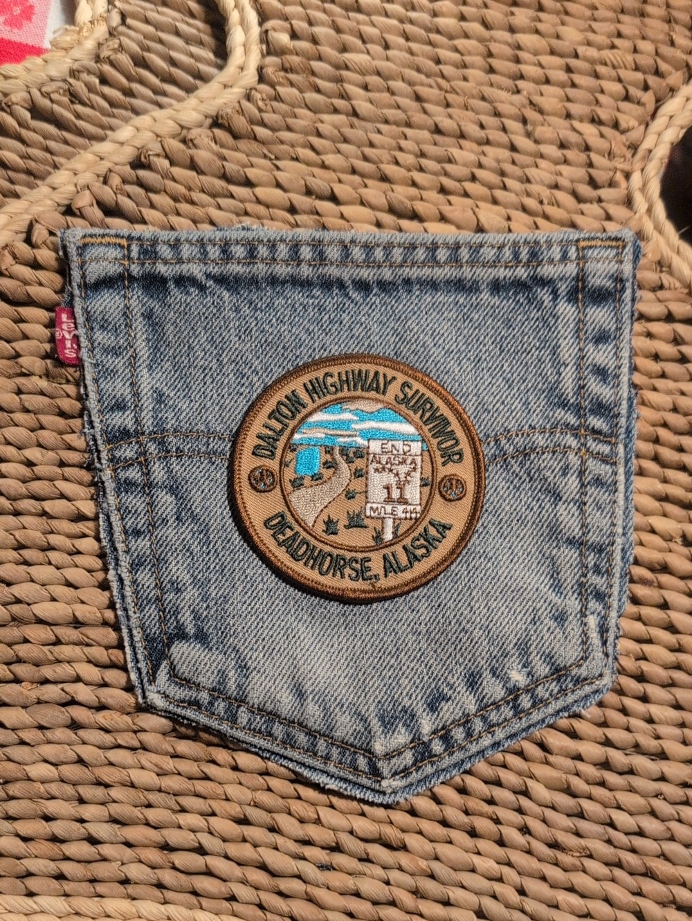 Hand Crafted Levi's Red Tag Denim Pocket With Dalton Highway Survivor Alaska